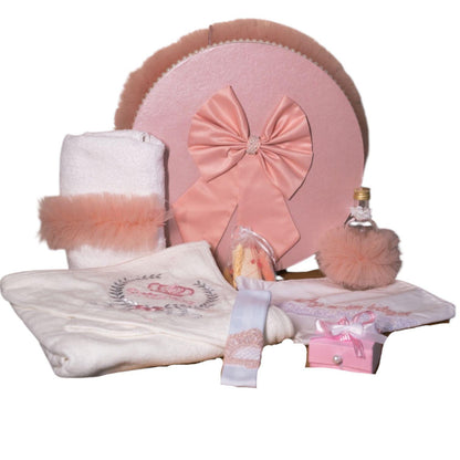 Set botez fetita funda roz pudra