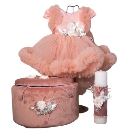 Set botez fetita roz pudra trusou catifea