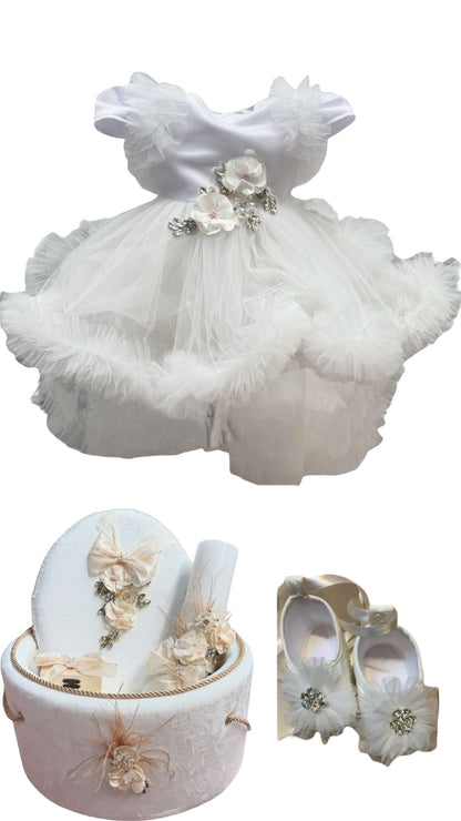 Set botez fetita alb trusou catifea