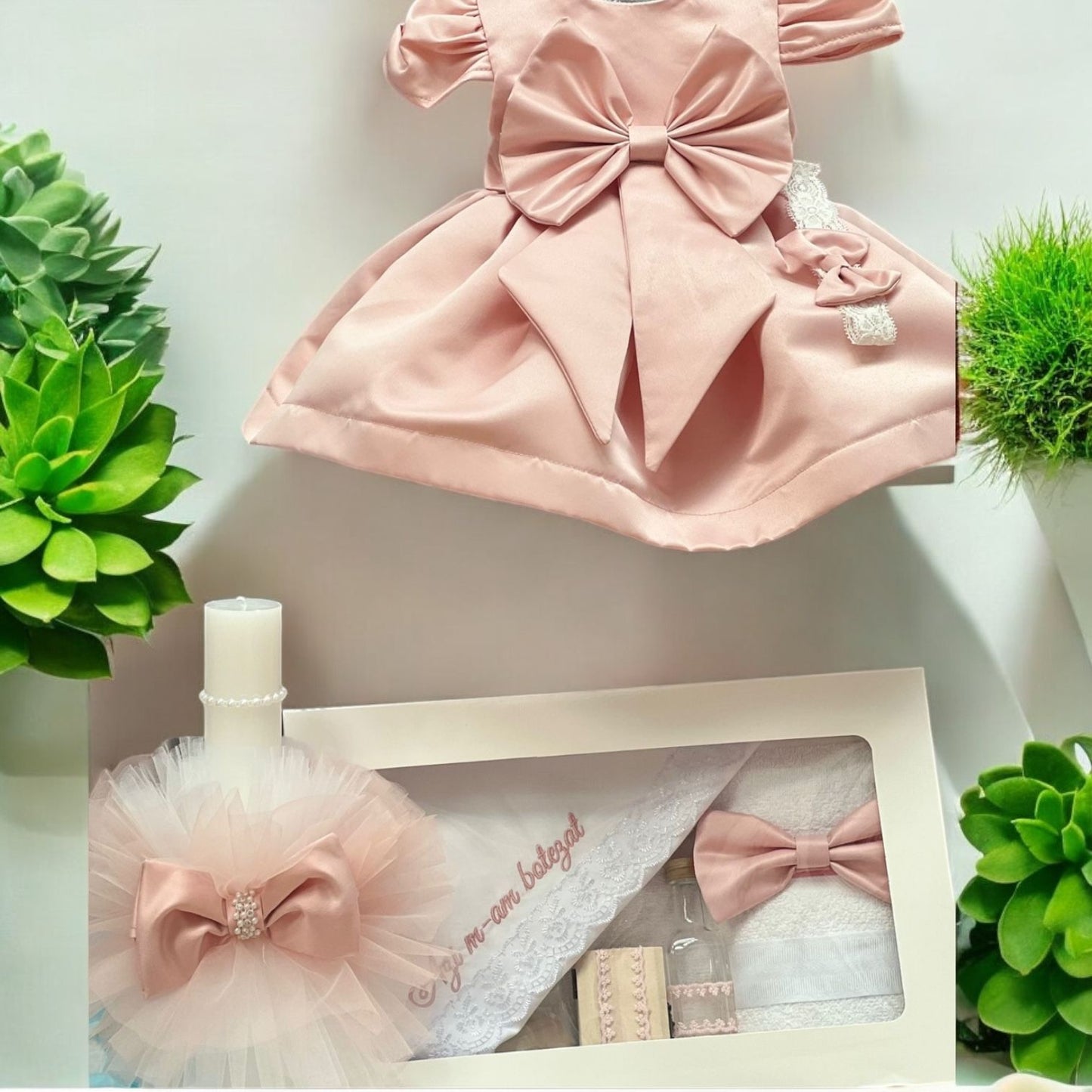 Set botez fetita roz pudra