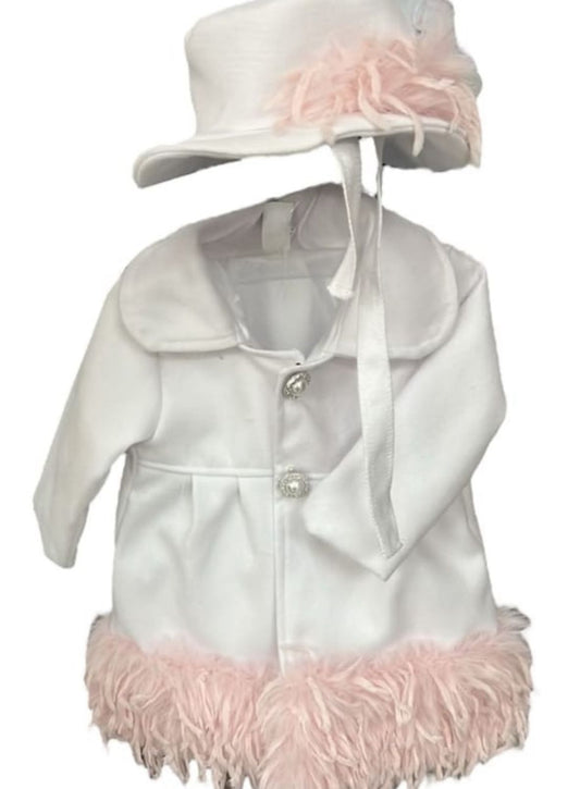 Palton alb si roz pudra