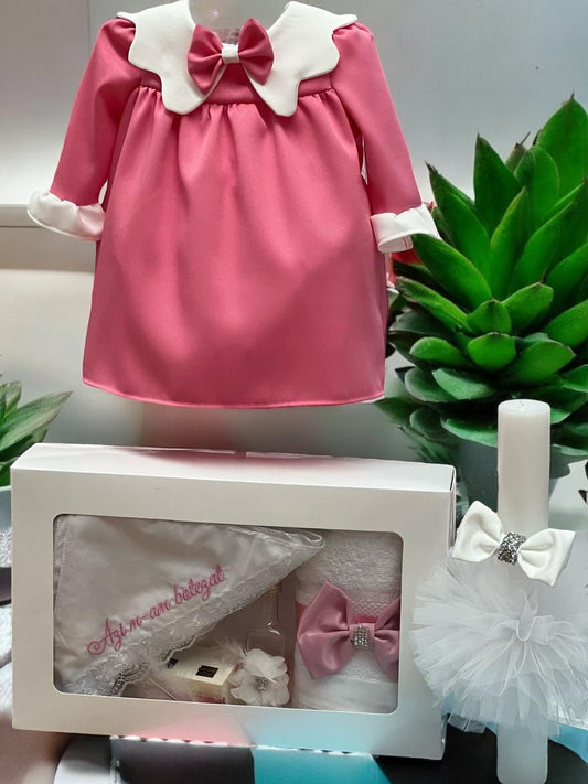 Set botez fetita roz cu funda