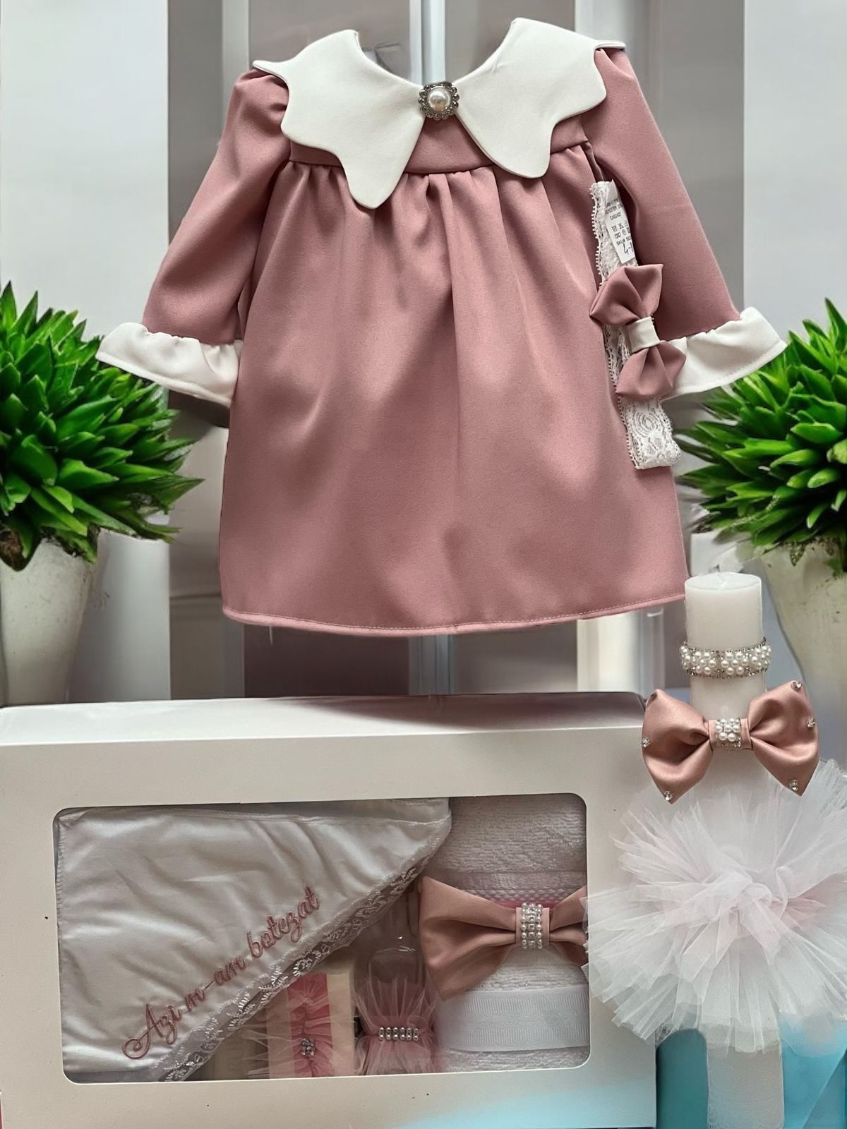 Set botez fetita roz pudra