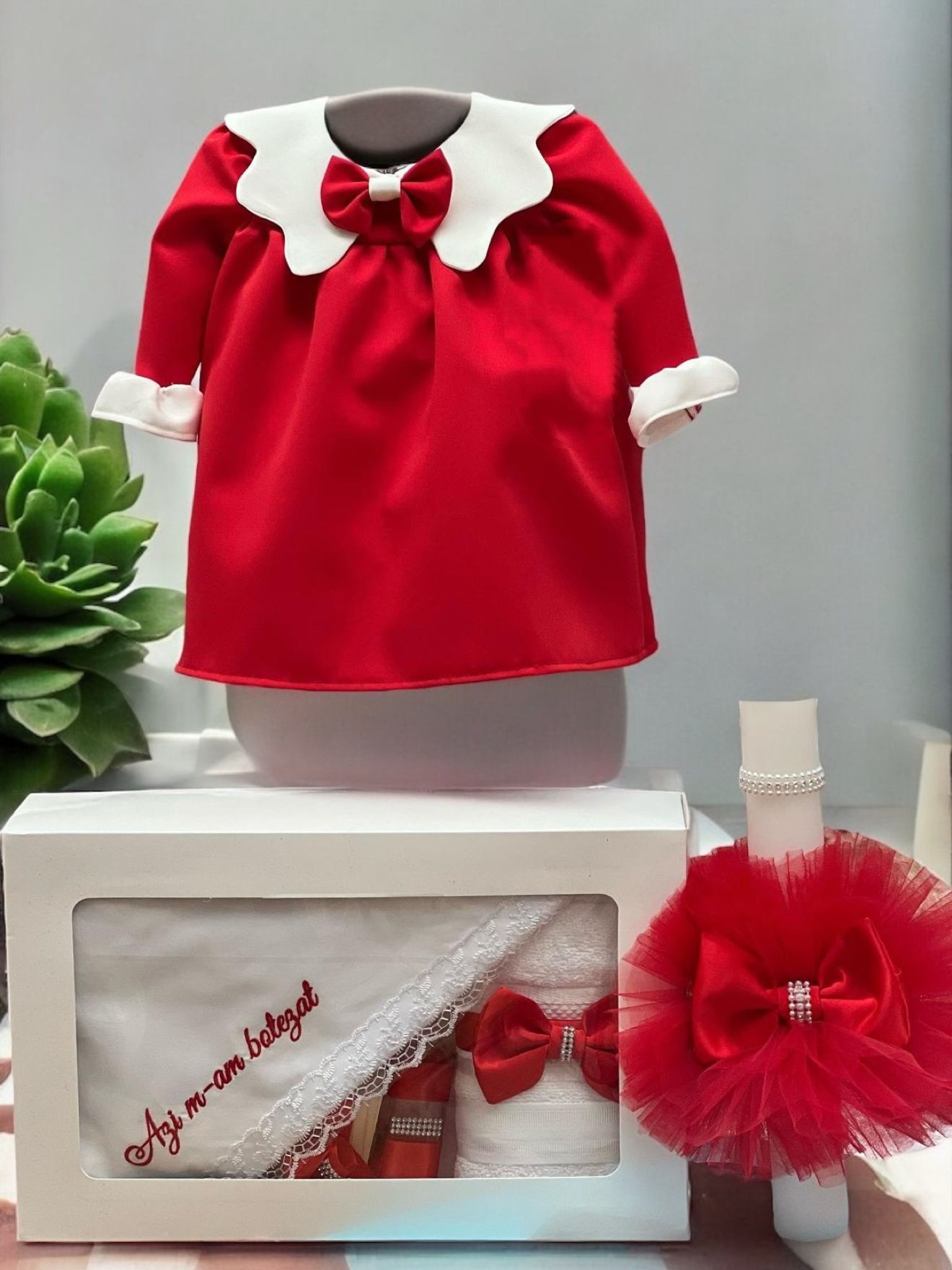 Set botez fetita rosu