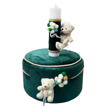 Trusou rotund catifea verde urs