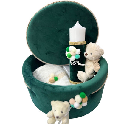 Trusou rotund catifea verde urs