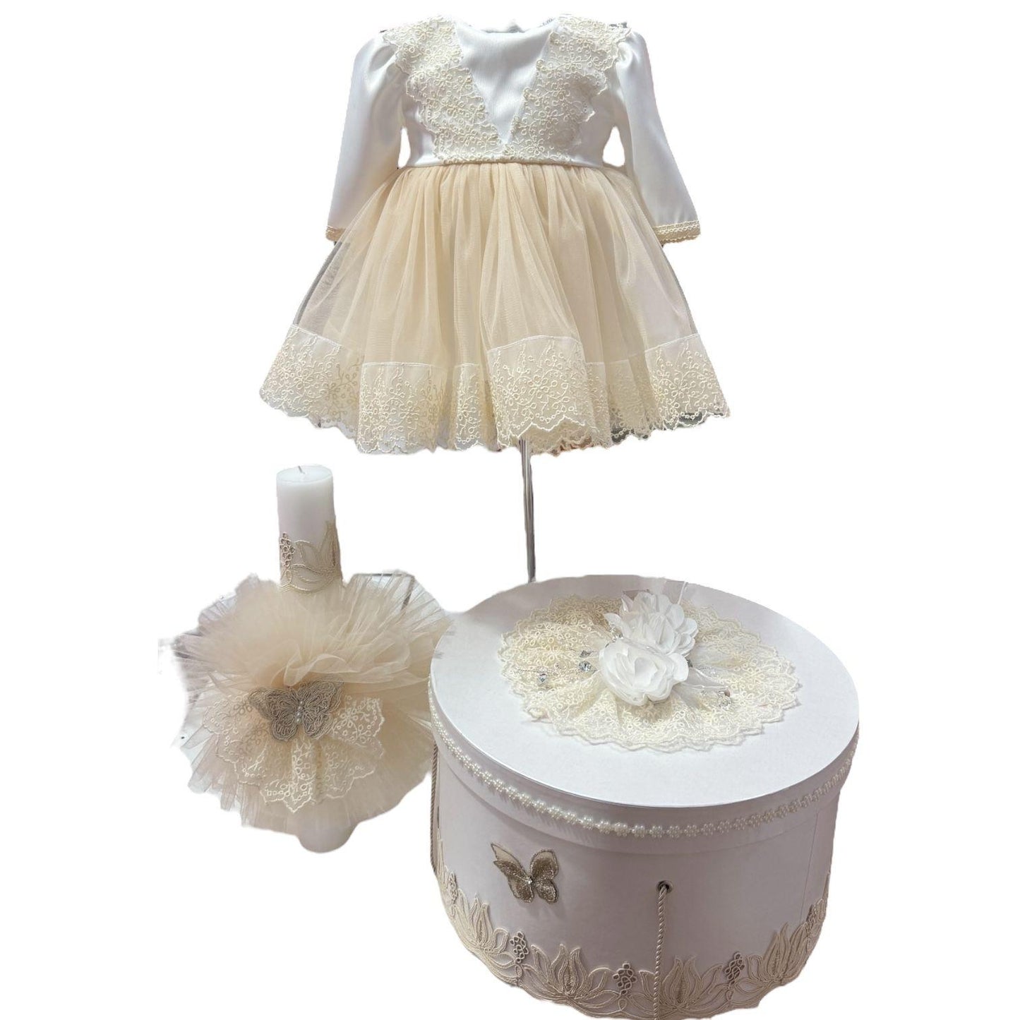 Set botez fetita alb-crem