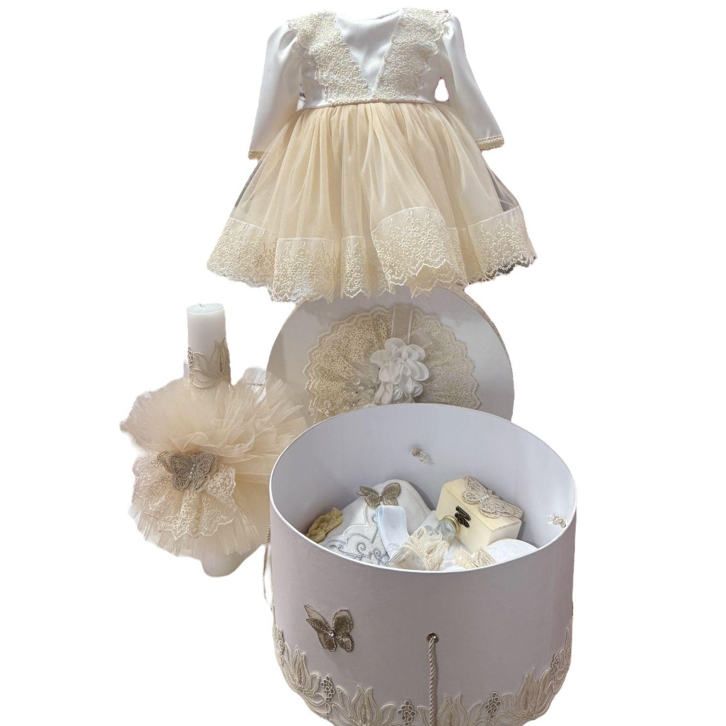 Set botez fetita alb-crem