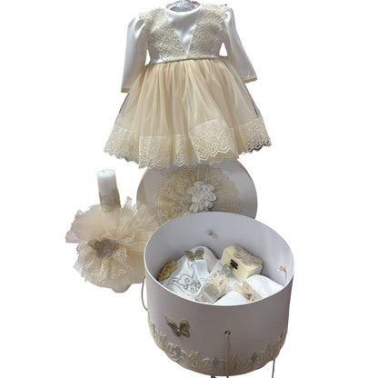 Set botez fetita alb-crem
