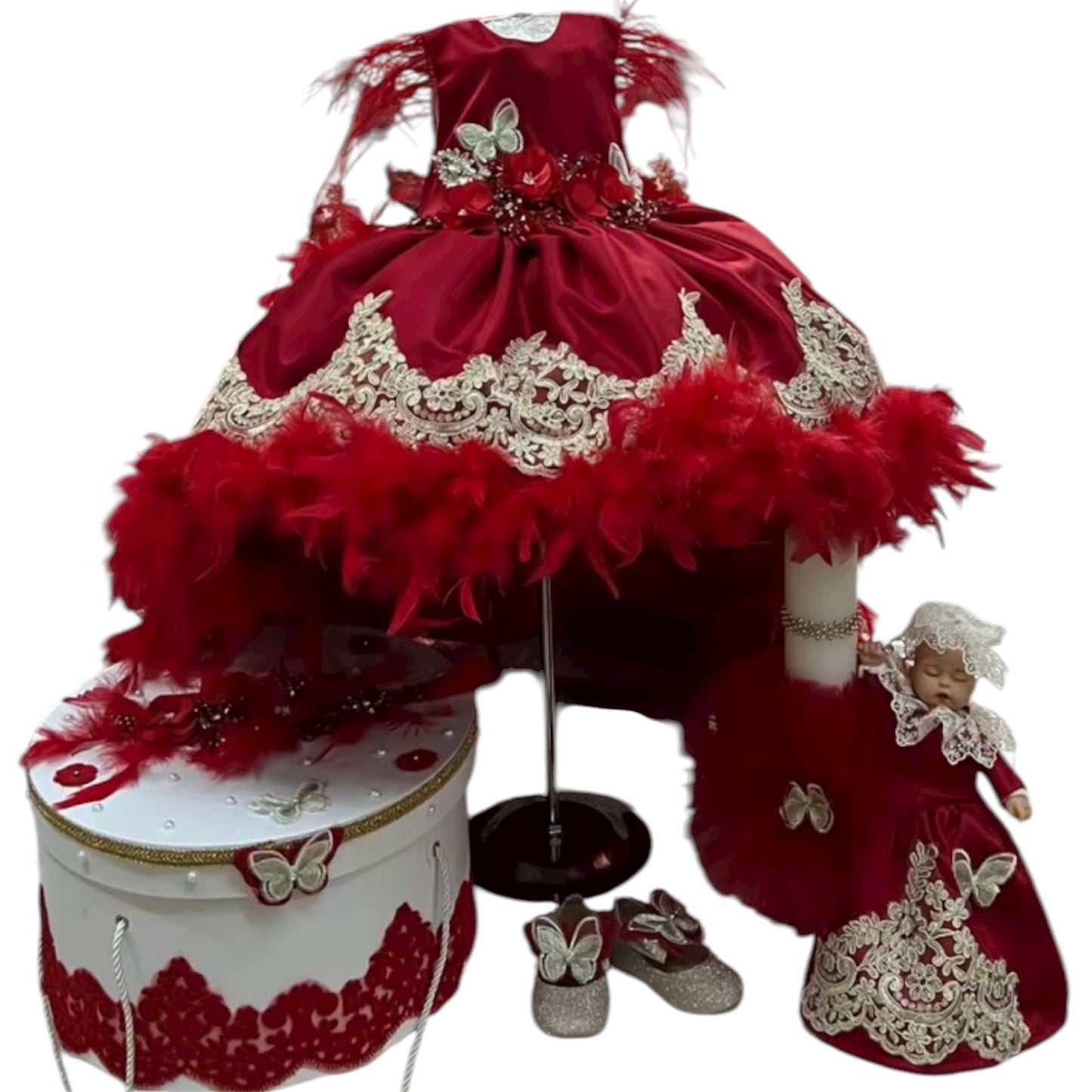 Set botez fetita rosu