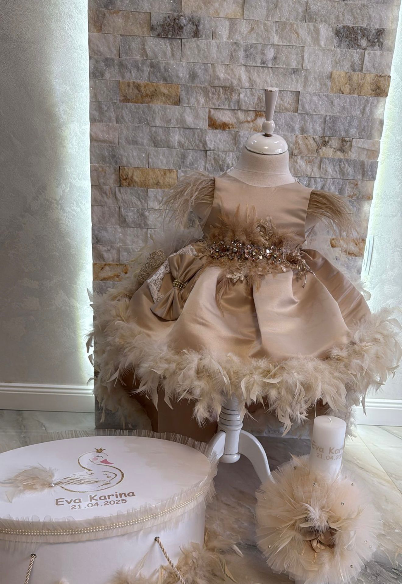 Set botez fetita crem
