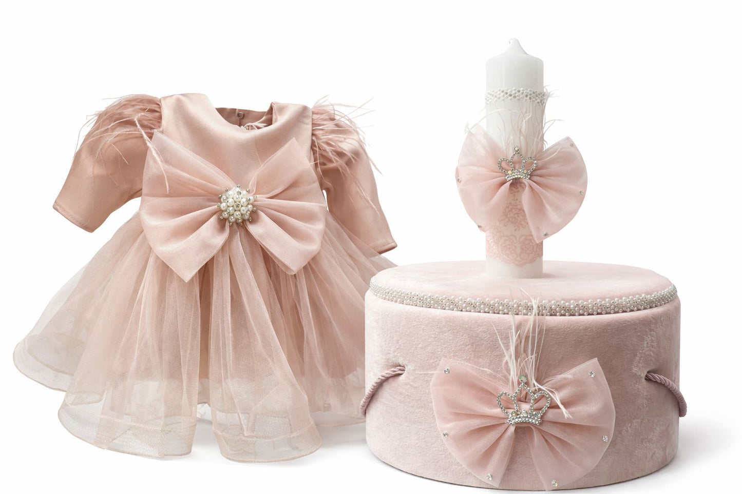 Set botez roz pudra cu funda