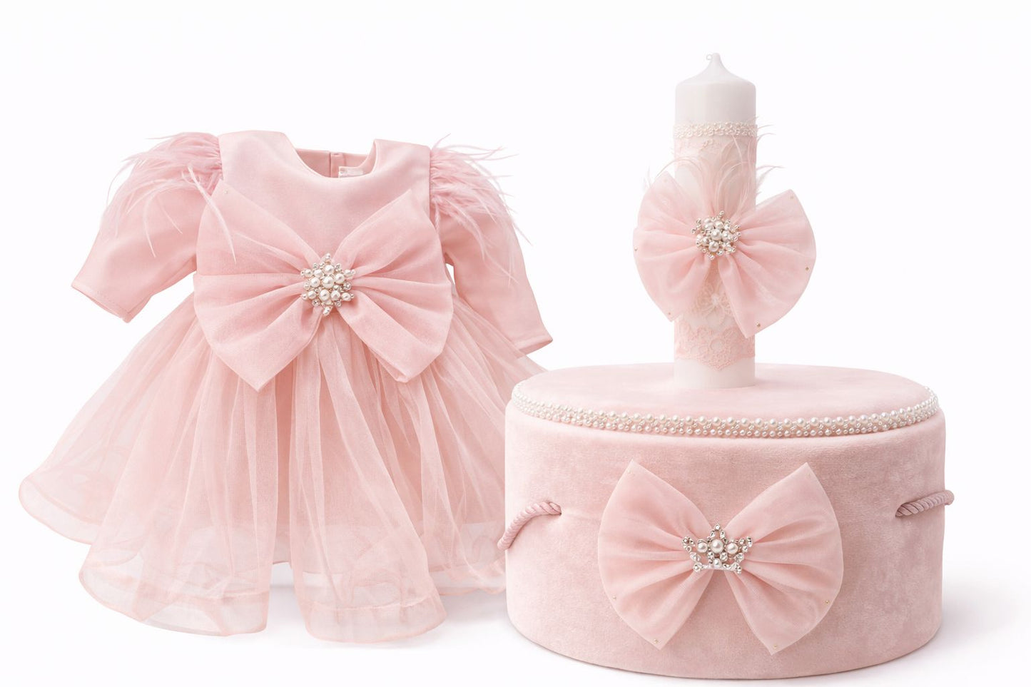 Set botez fata cu funda roz