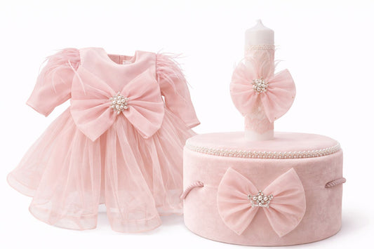 Set botez fata cu funda roz