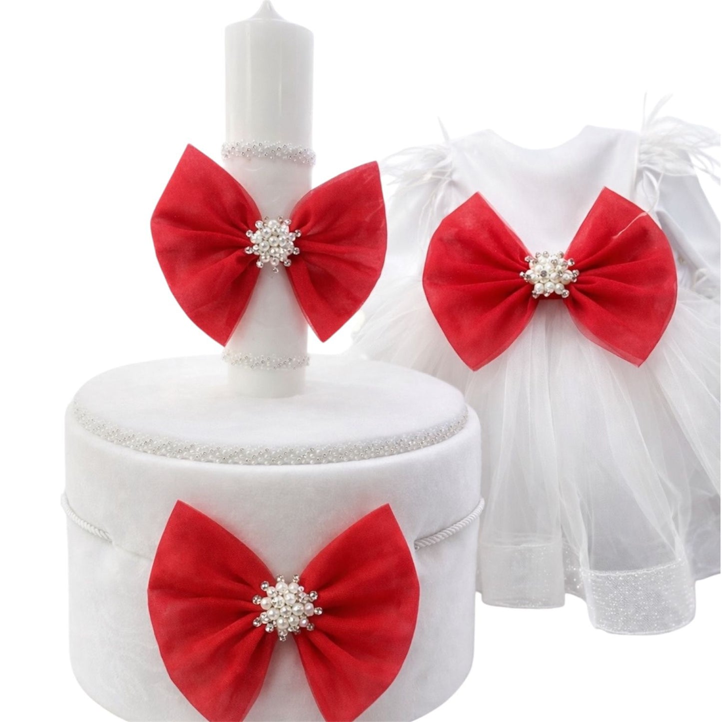 Set botez fata cu funda rosie