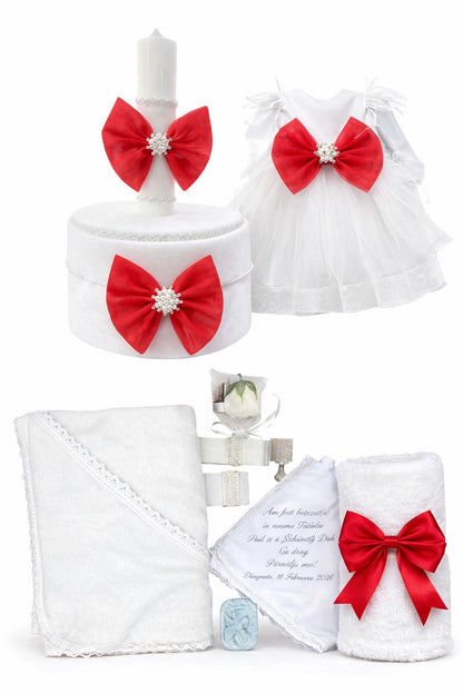 Set botez fata cu funda rosie