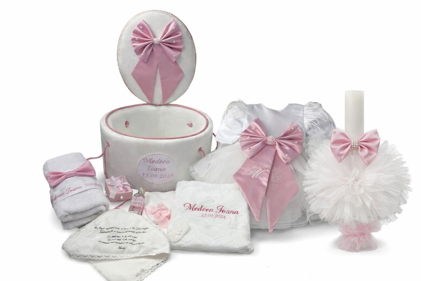 Set botez fata cu funda roz