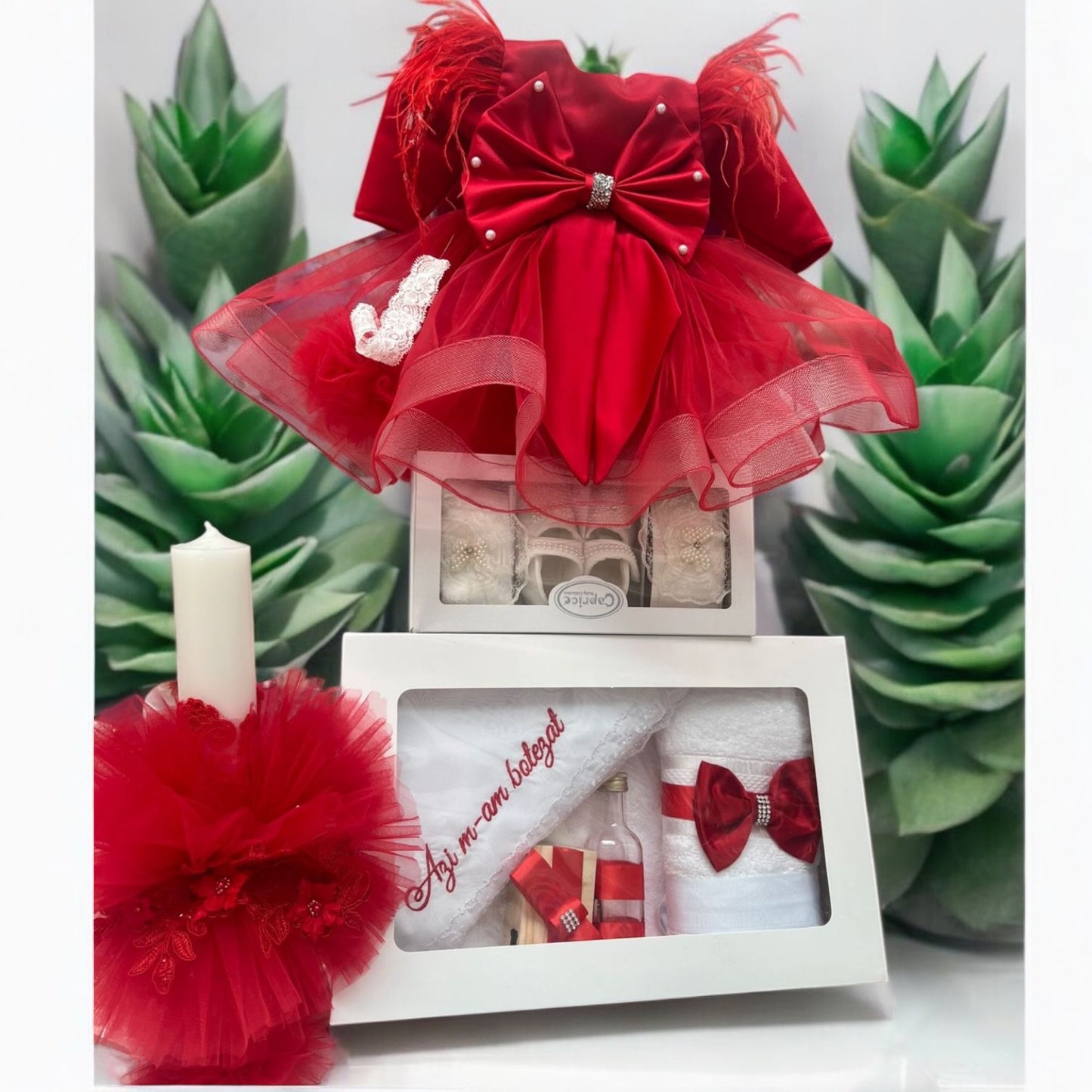 Set botez fetita rosu