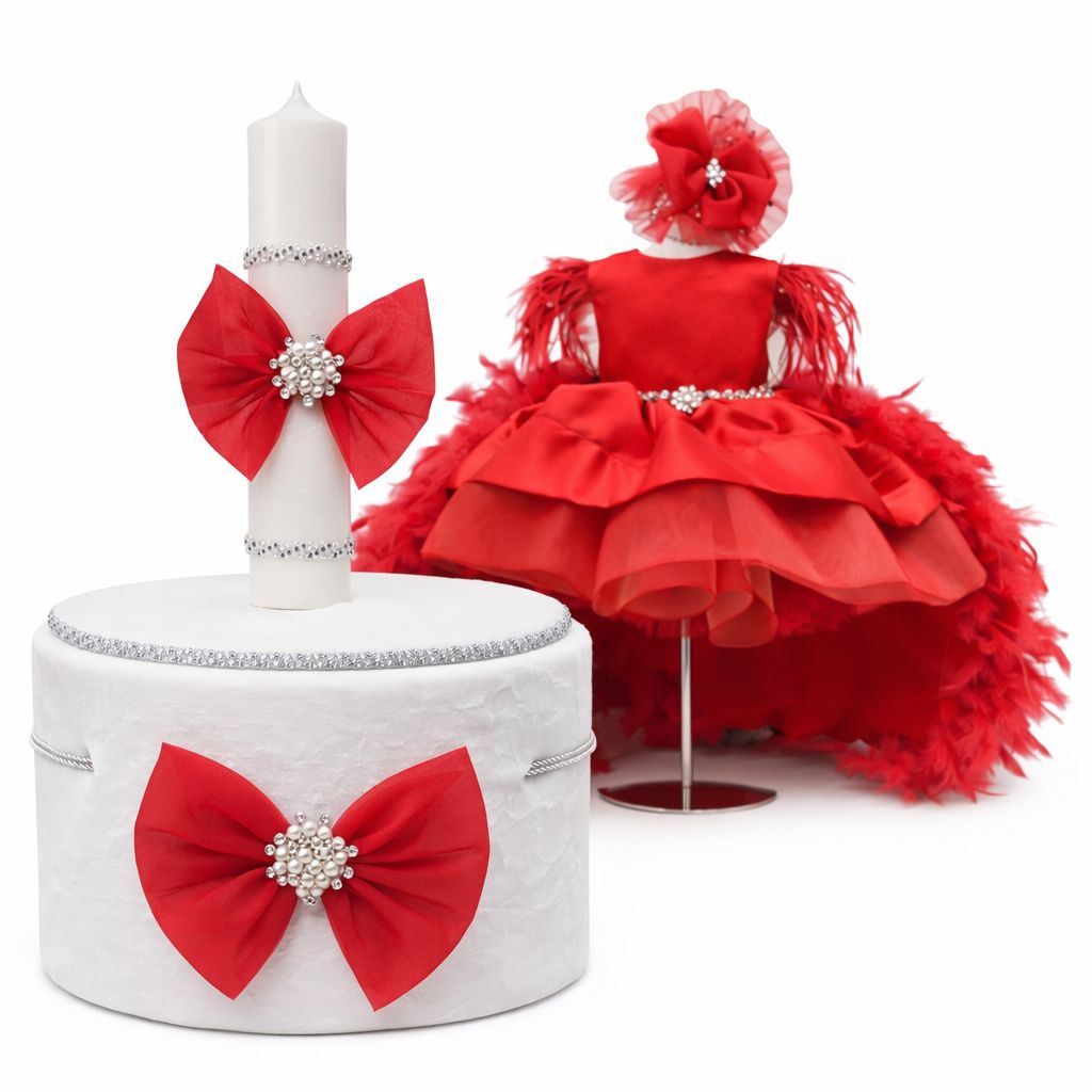 Set botez fetita rosu trena detasabila