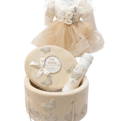 Set botez fetita crem fluturi si flori