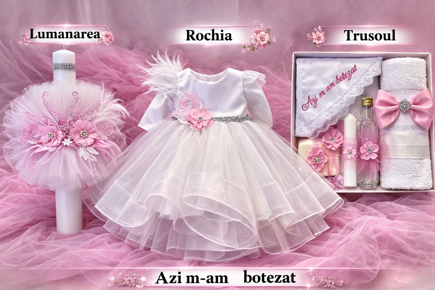Set botez fata alb si roz