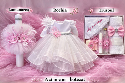 Set botez fata alb si roz