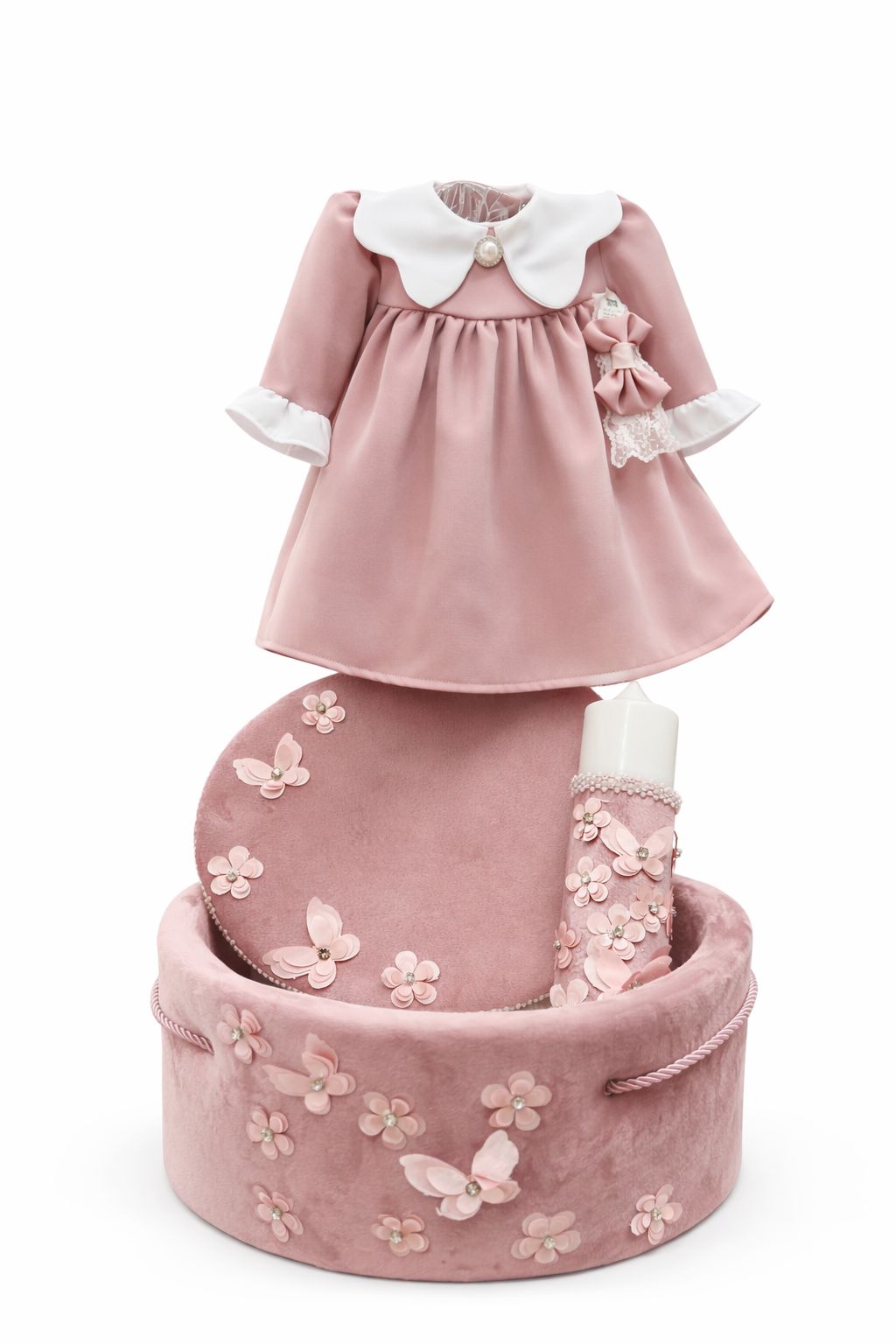 Set botez fetita roz pudra