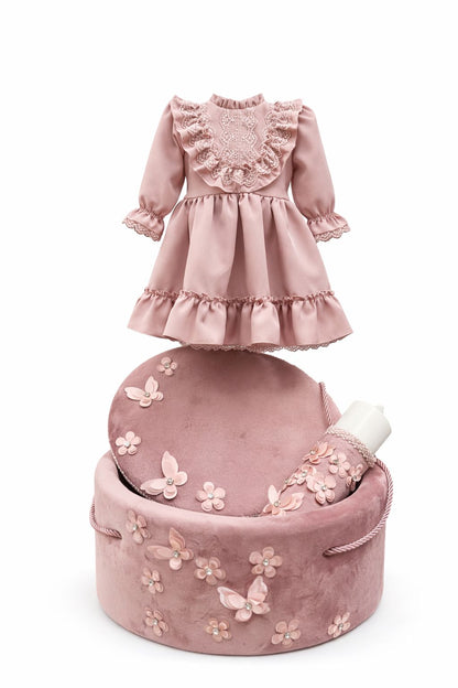 Set botez fetita roz pudra fluturi si flori