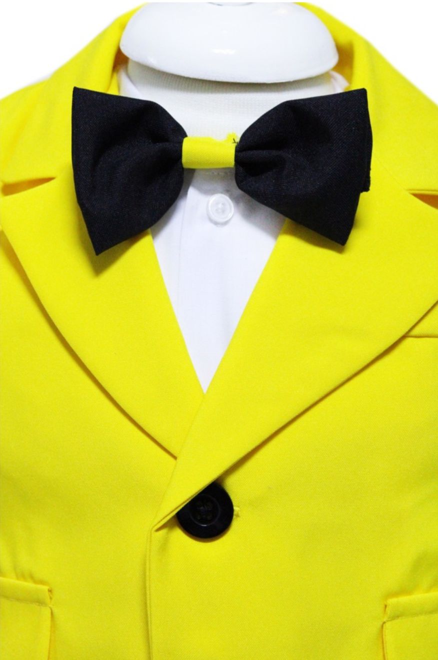 Costum Galben pentru Botez, 5 Piese, Sacou, Pantaloni, Camasa, Caciulita, Papion