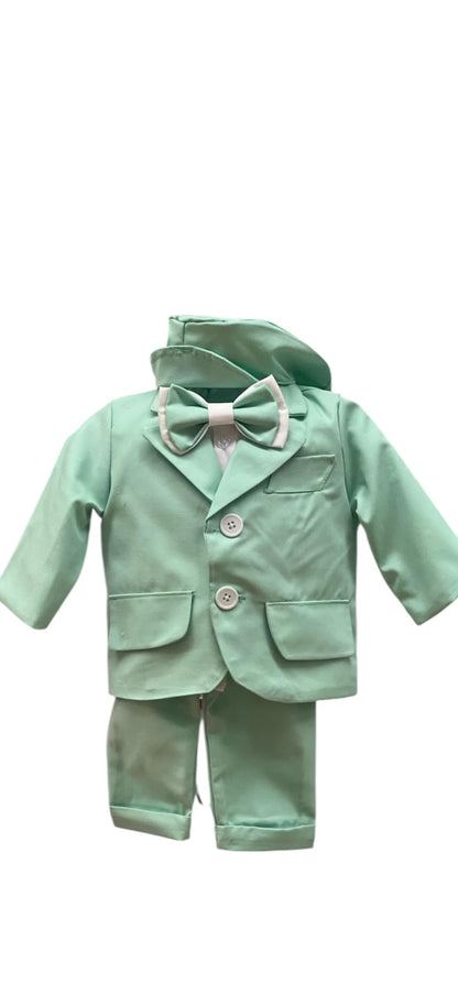 Costum Vernil pentru Botez, 6 Piese, Sacou, Pantaloni, Vesta, Camasa, Caciulita, Papion