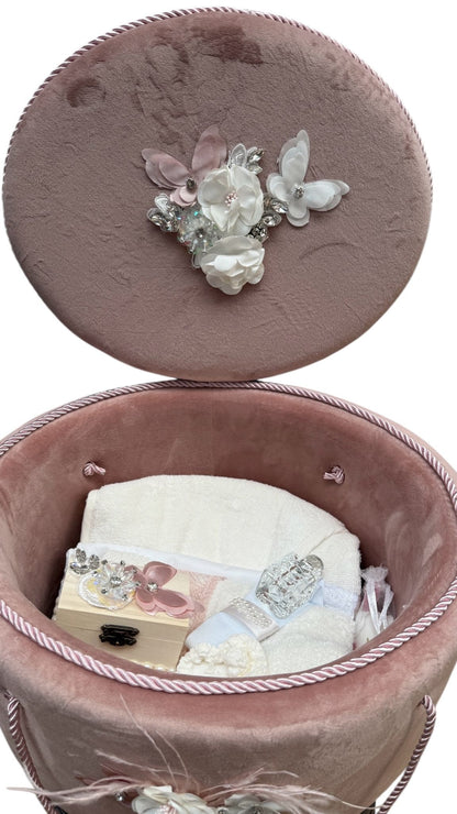 Trusou rotund catifea roz pudra flori