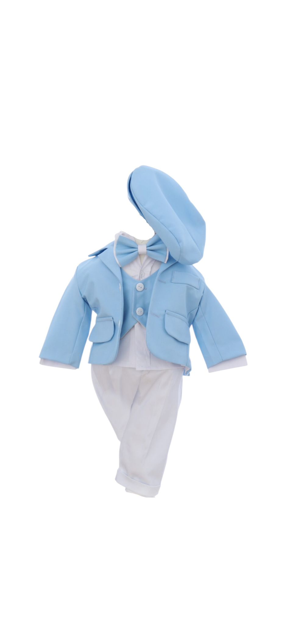 Costum Albastru pentru Botez, 6 Piese, Sacou, Pantaloni, Vesta, Camasa, Caciulita, Papion
