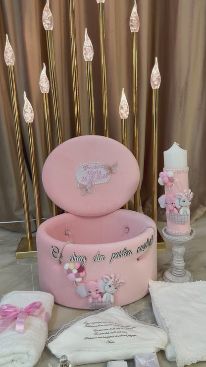 Set botez tematica Dior jungla  fetru roz -Trusou catifea + lumânare