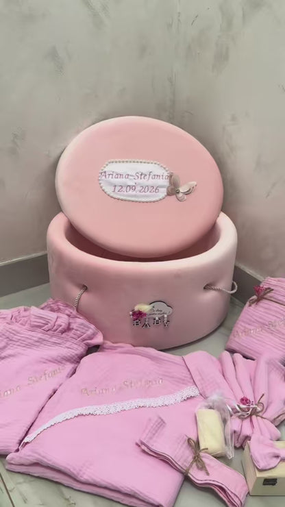 Trusou muselina roz in cutie din catifea