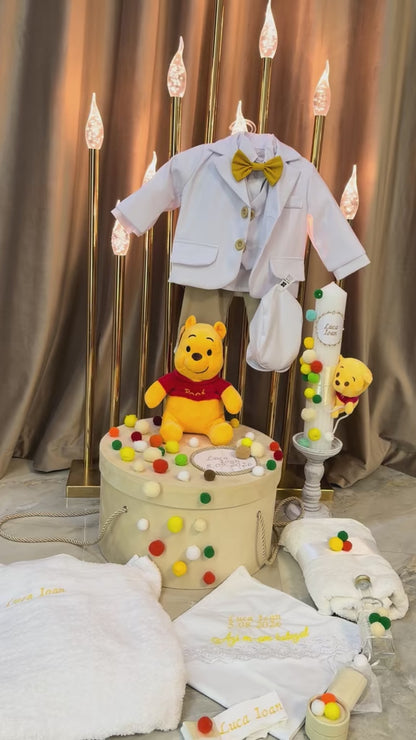 Set botez băiețel winnie the pooh ( Trusou+ lumânare+ Costum)