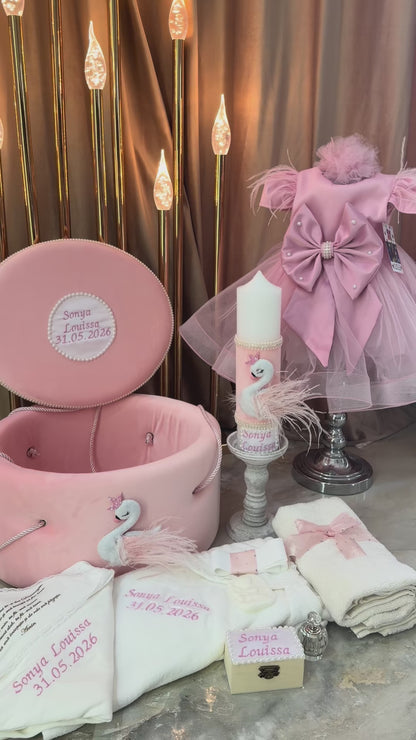Set botez fetita lebada roz